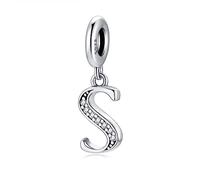 Pendentif Lettre S en Argent fin 925 et Oxyde de Zircon,Initial Charme Convient aux Pandora Bracelets et Colliers,Cadeau pour Femmes Filles Anniversaire