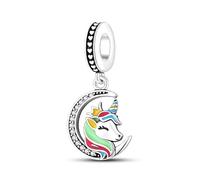 Pendentif licorne arc-en-ciel licorne poney lune I Love You en argent sterling 925 compatible avec les bracelets à breloques Pandora