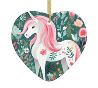 Pendentif licorne avec cheveux roses en céramique pour sapin de Noël, décorations de vacances, décorations parfaites pour sapin de Noël, souvenirs de Noël.
