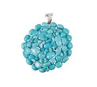 Pendentif "Ligne Fantasy" avec des pierres de corail rouge méditerranéenne, rose du Pacifique ou turquoise, monté sur argent 925 au crochet, poids 18 g, diamètre environ 4,5 cm., Turquoise corail