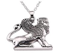 Pendentif Lion Ailé Homa en Persan (Griffon) Empire Perse. Pendentif Acier Ton Argent et Chaîne. Trés jolie pièce.