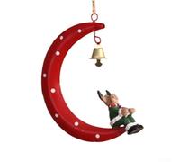 Pendentif lune Père Noël pour sapin de Noël et décoration saisonnière avec renne et cloche en fer (rouge)