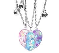 Pendentif magnétique triple coeur - Charme d'amitié entre verrouillage, collier de pizzle | Ensemble de jeton d'amour en argent sterling, accessoire de de chaîne réglable, bijoux correspondant
