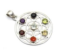 Pendentif mandala étoile sept chakras en argent sterling
