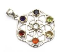 Pendentif Mandala Fleur Sept Chakras Argent Sterling