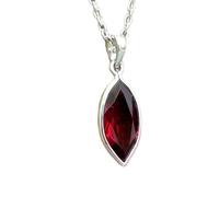 Pendentif marquise en grenat naturel rouge à facettes 16 x 8 mm, collier marquise en argent sterling 925 avec chaîne câble de 45 cm, énergie, passion, protection, chakra racine, cadeau | gmpd_0226