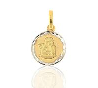 Pendentif médaille ange unisexe en or jaune et or blanc, or jaune