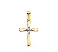 Pendentif - Médaille Croix Or 18 Carats 750 - Zirconium - Chaine Offerte