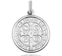 Pendentif médaille Saint Benoît en argent pour femme, collier religieux protecteur, pendentif réversible double face, amulette médaille Saint Benoît, 20 mm, argent sterling 925 plaqué rhodium