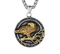 Pendentif médaillon corbeau viking pour homme - Collier corbeau nordique - Collier celtique Odin - Branche d'arbre - Aigle gothique - Bijoux pour homme