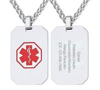 Pendentif militaire personnalisable Tag chien en acier inoxydable Chaîne de blé 55cm Médaille médical avec symbole rouge Cadeau de fête Collier nom pour hommes femmes