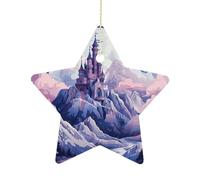 Pendentif nuages de Noël au-dessus du château en forme d'étoile en céramique à suspendre pour sapin de Noël, Nouvel An, fête de mariage, décoration d'intérieur