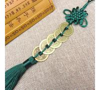 Pendentif nœud chinois avec cinq pièces de la dynastie Qing traditionnelle Feng Shui porte-bonheur pour votre espace (vert foncé)