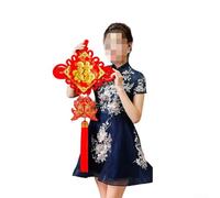 Pendentif nœud chinois tissé à la main avec personnage FU pour porte de salon, décoration murale, décoration culturelle de style dynastie Tang (D)