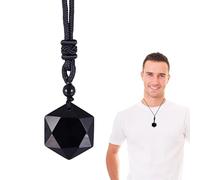 Pendentif Obsidienne Noire - Collier en Pierre Hexagramme Pendentif Poli Design Gemme Fait Main | Véritable Bijoux Naturels pour la Spirituelle, Protection Energétique, Usage Quotidien