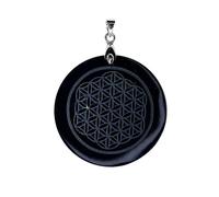 Pendentif Obsidienne noire Fleur de Vie - Rond