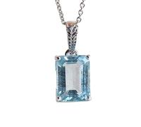 Pendentif octogonal à facettes en aigue-marine naturelle bleue de 11 x 9 mm, collier rectangulaire en argent sterling 925 avec chaîne en câble de 45 cm, apaisement, courage, communication avec le