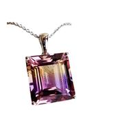 Pendentif octogonal à facettes en amétrine naturelle violette de 14 x 13 mm, collier rectangulaire en argent sterling 925 avec chaîne de 45 cm, bijoux spirituels et énergétiques de guérison, cadeau