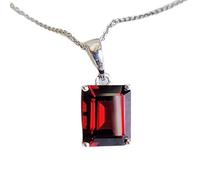 Pendentif octogonal facetté en grenat naturel rouge 12 x 10 mm, collier rectangulaire en argent sterling 925 avec chaîne de 45 cm, énergie, passion, protection, chakra racine, cadeau | gmpd_0334