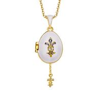 Pendentif Oeuf Style Fabergé Blanc Ouvrant sur Fleur de Lys Pendentif avec Cristaux et sa chaîne