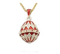 Pendentif Oeuf Style Fabergé Trés Lumineux Rouge Plaqué Argent Nombreux Cristaux et sa Chaîne Plaquée Argent
