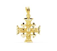 Pendentif Or 18 carats Croix de Jérusalem Saint-Sépulcre 21mm. formes luminosité sculpté lisse unisexe