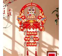 Pendentif ornement serpent chinois pour décorations lunaires du Nouvel An 2025 - Décoration festive en papier floqué rouge doré à suspendre - 35 x 35 cm - Symbole traditionnel de bénédiction du