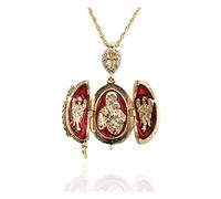 Pendentif Orthodoxe Oeuf Style Fabergé Rouge Ouvrant Croix et 3 Parties Contenant en Son Centre la Vierge et l'enfant entourée de 2 Anges