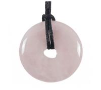 Pendentif ou bracelet - Lithothérapie - Quartz Rose - Donut 30mm - Cordon coton ciré - Porte-bonheur