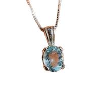 Pendentif ovale à facettes en aigue-marine naturelle bleue de 10 x 8 mm, collier ovale en argent sterling 925 avec chaîne en câble de 45 cm, apaisement, courage, chakra de la gorge, communication,