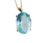 Pendentif ovale à facettes en aigue-marine naturelle bleue de 17 x 13 mm, collier ovale en argent sterling 925 avec chaîne en câble de 45 cm, apaisement, courage, chakra de la gorge, communication,