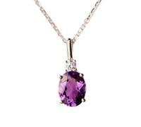 Pendentif ovale à facettes en améthyste naturelle violette de 13 x 7 mm, collier ovale en argent sterling 925 avec chaîne en câble de 45 cm, guérison spirituelle, soulagement du stress, chakra du