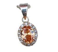 Pendentif ovale à facettes en morganite naturelle orange 17 x 13 mm, collier ovale en argent sterling 925 avec chaîne câble de 45 cm, bijoux spirituels et énergétiques de guérison, cadeau pour