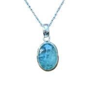 Pendentif ovale en aigue-marine naturelle 25 x 13 mm, bleu lisse, en argent sterling 925, avec chaîne de 45 cm, apaisant, courage, chakra de la gorge, communication, guérison, cadeau | gmpd_0371
