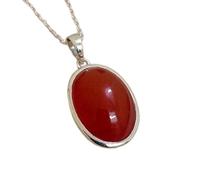 Pendentif ovale en cornaline naturelle rouge lisse 28 x 15 mm, collier ovale en argent sterling 925 avec chaîne de 45 cm, bijoux spirituels et énergétiques de guérison, cadeau pour femme &|gmpd_0209