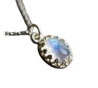 Pendentif ovale en pierre de lune naturelle blanche lisse de 8 x 6 mm, collier ovale en argent sterling 925 avec chaîne en câble de 45 cm, cadeau pour nouveaux commencements, intuition, énergie