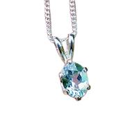 Pendentif ovale facetté bleu en aigue-marine naturelle de 9 x 6 mm, collier marquise en argent sterling 925 avec chaîne en câble de 45 cm, apaisement, courage, chakra de la gorge, communication,