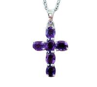 Pendentif ovale facetté violet en améthyste naturelle 28 x 13 mm, collier croix en argent sterling 925 avec chaîne de 45 cm, guérison spirituelle, soulagement du stress, chakra du troisième œil |
