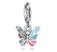 Pendentif papillon double finition, accessoire de bracelet à breloques en argent sterling 925, compatible avec le collier de bracelet pandora