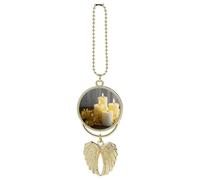 Pendentif papillon jaune avec bougies blanches à suspendre pour rétroviseur de voiture, cadeau porte-bonheur à suspendre pour bureau, voiture, décoration d'intérieur, taille unique, Zinc