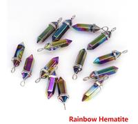 Pendentif Pendule Colonne Hexagonale,Point De Cristal,Pierre De Chakra De Guérison Naturelle,Balle De Quartz,Bijoux De Bricolage,Collier Exécutif - Type Rainbow Hematite-1pcs