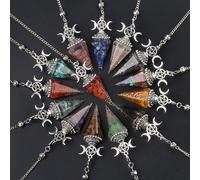 Pendentif pendule en pierre naturelle, cône hexagonal, résine des sept Chakras, énergie de guérison, Reiki pour la fabrication de bijoux, accessoires et colliers