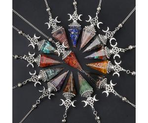 Pendentif pendule en pierre naturelle, cône hexagonal, résine des sept Chakras, énergie de guérison, Reiki pour la fabrication de bijoux, accessoires et colliers