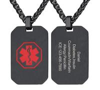 Pendentif personnalisable homme Collier d'alerte médical Chaîne militaire en acier inoxydable Bijoux tendance Médaille avec symbole rouge Tag chien Collier de blé