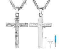 Pendentif Personnalisé Croix Jésus Christ sur INRI en Acier Inoxydable pour Homme,Collier pour Cendre Memorial Bijoux Urne Crémation,Collier Souvenir Famille avec Chaîne Ajustable (55+5cm) 22+2"