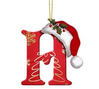 Pendentif personnalisé en forme de chapeau de Noël avec lettre de l'alphabet pour arbre, ornements de Noël à suspendre pour cadeaux de fête (H)