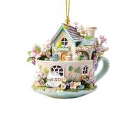 Pendentif plat 2D | Pendentif en acrylique motif chalet de fleurs de conte de fées - Couleurs vives pour enfants, sac à dos, sac à bandoulière