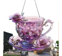 Pendentif Plat en Acrylique Décoratif - Ornement Acrylique 2D Mug | Art Vintage en Relief Qui Capture la Lumière du Soleil pour Salon, Chambre, Salle à Manger, Porche, Extérieur,