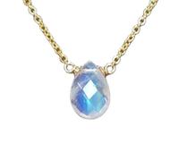 Pendentif poire en pierre de lune naturelle blanche facettée de 9 x 6 mm, collier en argent sterling 925 avec chaîne forçat de 45 cm, cadeau pour nouveaux commencements, intuition, énergie féminine