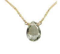 Pendentif poire facetté en améthyste naturelle verte 10 x 7 mm, collier en argent sterling 925 avec chaîne en câble de 45 cm, guérison spirituelle, soulagement du stress, chakra du troisième œil |